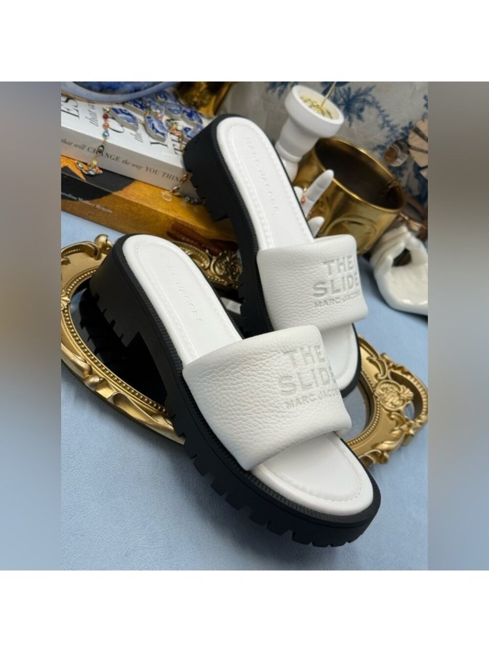 🆕 MARC JACOBS 🧿 NWOB The Lug Sole Slide Sandal, White Leather - Sz 38 US 8 - Picture 8 of 12